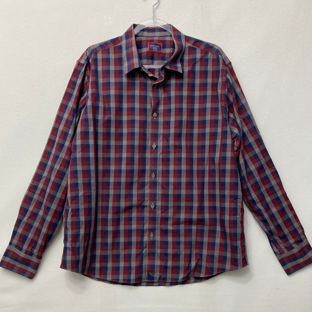 UNTUCKit Button Down Shirt XL Red Blue Plaid Wrinkle Free Long Sleeve Preppy